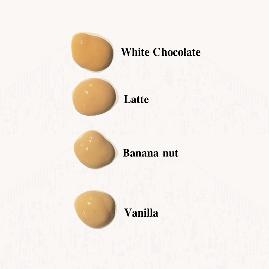 Foundation Swatches Samples White Chocolate, Latte, Banana nut, Vanilla